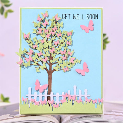 Inloveartshop Tree, Fence and 15Pcs Butterflies Cutting Dies