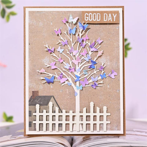 Inloveartshop Tree, Fence and 15Pcs Butterflies Cutting Dies