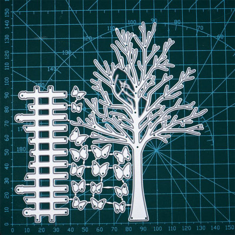 Inloveartshop Tree, Fence and 15Pcs Butterflies Cutting Dies
