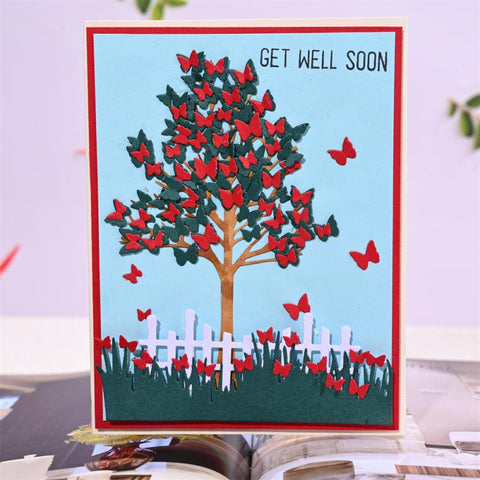 Inloveartshop Tree, Fence and 15Pcs Butterflies Cutting Dies