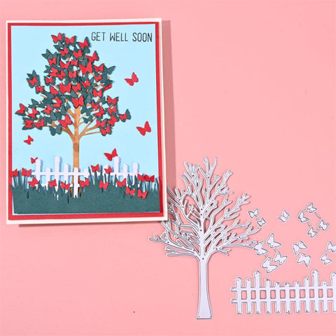 Inloveartshop Tree, Fence and 15Pcs Butterflies Cutting Dies