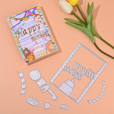 Inloveartshop "Happy Birthday" Word and Birthday Cake Tags Frame Birthday Theme Cutting Dies