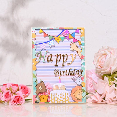 Inloveartshop "Happy Birthday" Word and Birthday Cake Tags Frame Birthday Theme Cutting Dies