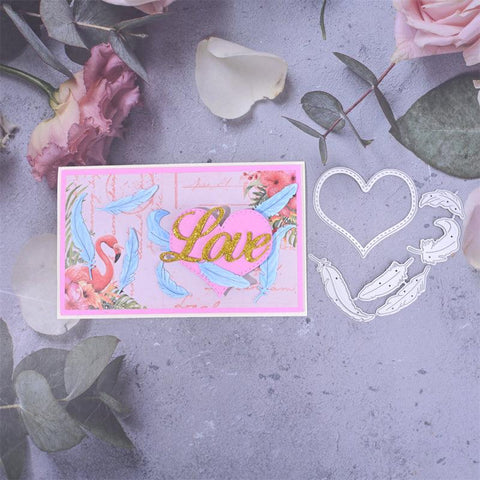 Inloveartshop Feathers and Heart Shape Frame Valentines Theme Cutting Dies