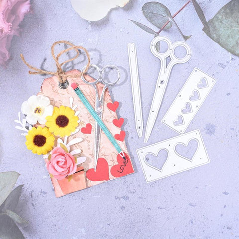 Inloveartshop Scissors, Pencils and Heart Frame Tag and Decoration Cutting Dies