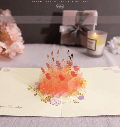 Elegant Artwork---3D PVC Fantasy Crystal Birthday Cake Card - Inlovearts