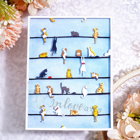 Inlovearts Cats on the Lines Background Board Cutting Dies