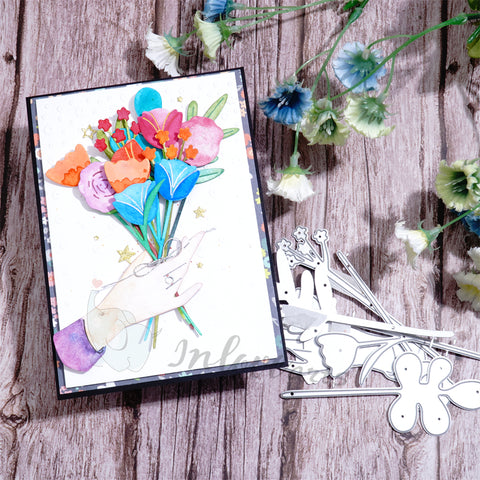 Inlovearts Holding a Bouquet of Flowers Cutting Dies