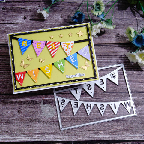 Inlovearts "BEST WISHES" Flag Background Board Cutting Dies