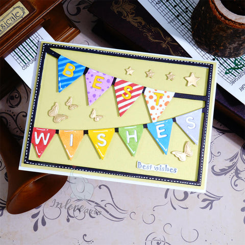 Inlovearts "BEST WISHES" Flag Background Board Cutting Dies