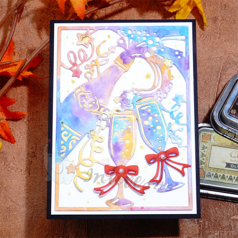Inlovearts Wine Bottle & Glasses Background Board Cutting Dies