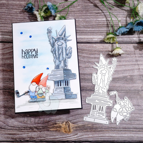 Inlovearts Photographing with the Gnome Statue of Liberty Cutting Dies