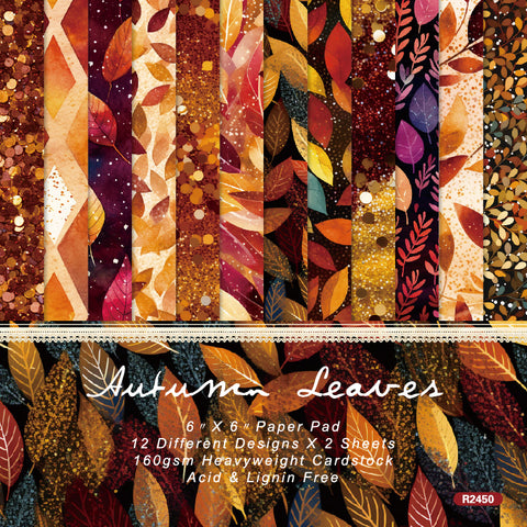 24PCS 6" Autumn Leaves Scrapbook & Cardstock Paper