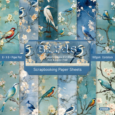 24PCS 6" Birds Element Scrapbook & Cardstock Paper