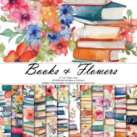 24PCS 6" Books and Flowers Scrapbook & Cardstock Paper