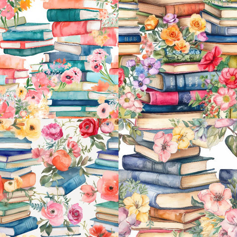 24PCS 6" Books and Flowers Scrapbook & Cardstock Paper