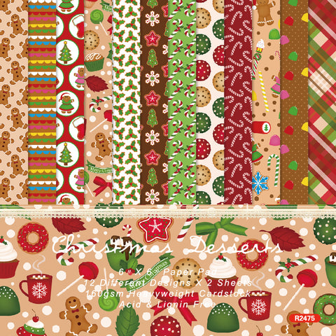 24PCS 6" Christmas Desserts Scrapbook & Cardstock Paper