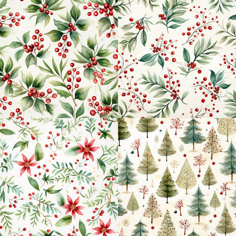 24PCS 6" Christmas Green Plants Scrapbook & Cardstock Paper