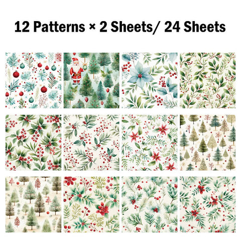 24PCS 6" Christmas Green Plants Scrapbook & Cardstock Paper