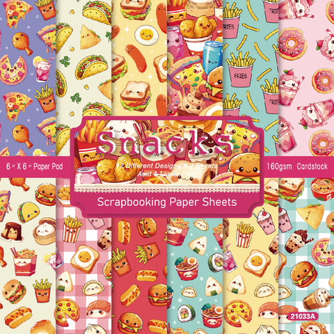 24PCS 6" Delicious Snacks Scrapbook & Cardstock Paper