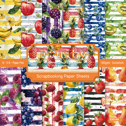 24PCS 6" Fresh Fruit Scrapbook & Cardstock Paper