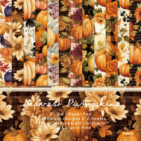 24PCS 6" Harvest Pumpkins Scrapbook & Cardstock Paper