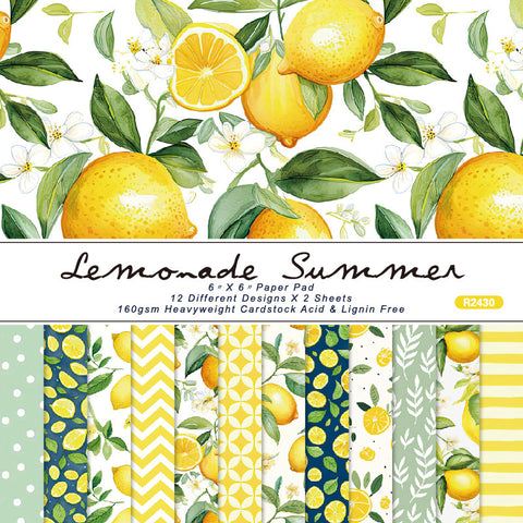 24PCS 6" Lemonade Summer Scrapbook & Cardstock Paper