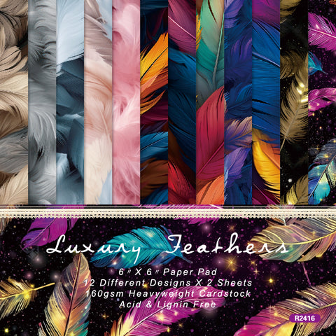 24PCS 6" Luxury Feathers Scrapbook & Cardstock Paper