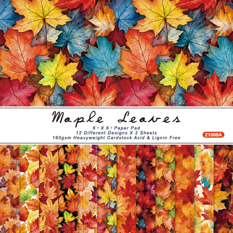 24PCS 6" Maple Leaves Scrapbook & Cardstock Paper