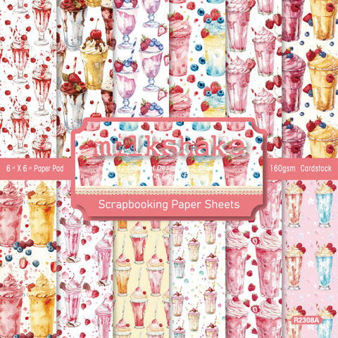 24PCS 6" Milkshake Scrapbook & Cardstock Paper