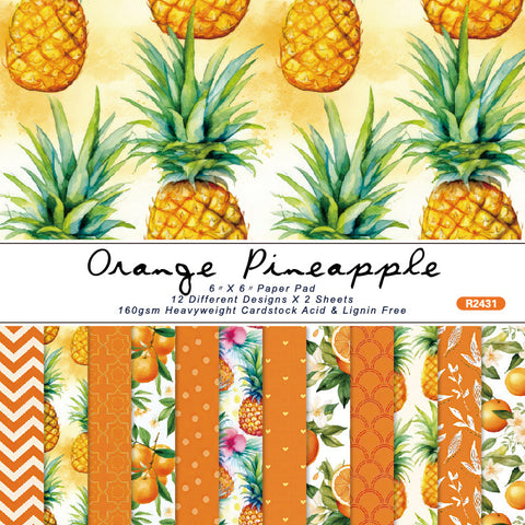 24PCS 6" Orange Pineapple Scrapbook & Cardstock Paper