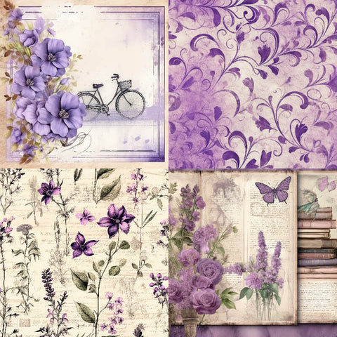 24PCS 6" Purple Flowers Scrapbook & Cardstock Paper