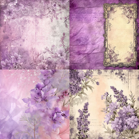 24PCS 6" Purple Flowers Scrapbook & Cardstock Paper