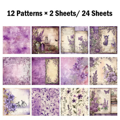 24PCS 6" Purple Flowers Scrapbook & Cardstock Paper