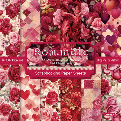 24PCS 6" Romantic Roses Scrapbook & Cardstock Paper