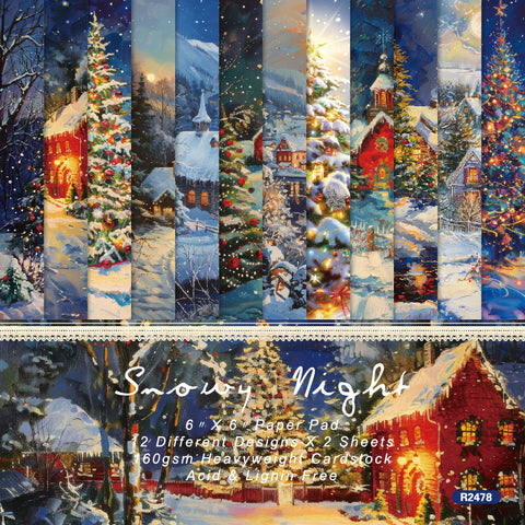 24PCS 6" Snowy Night Scrapbook & Cardstock Paper