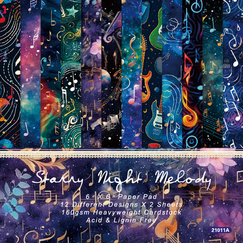 24PCS 6" Starry Night Melody Scrapbook & Cardstock Paper