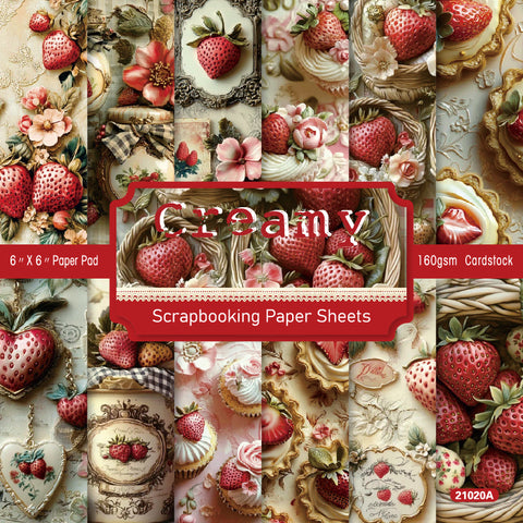 24PCS 6" Strawberry Cake Scrapbook & Cardstock Paper