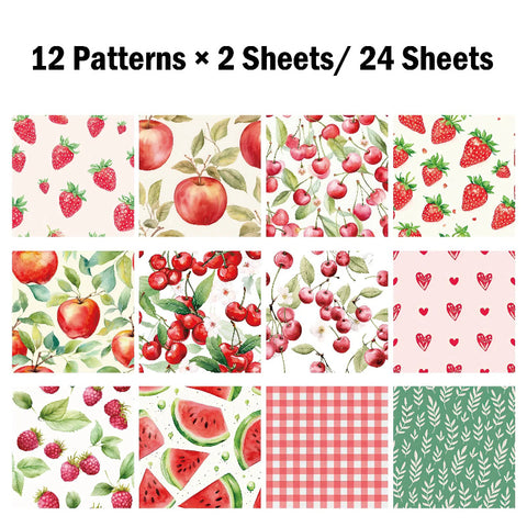 24PCS 6" Sweet Fruit Scrapbook & Cardstock Paper