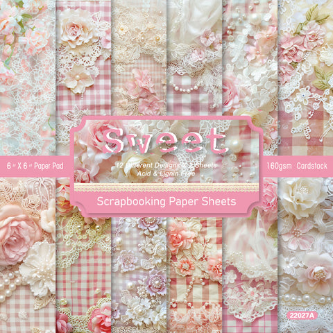 24PCS 6" Sweet Pink Lace Scrapbook & Cardstock Paper