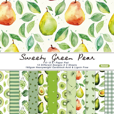 24PCS 6" Sweety Green Pear Scrapbook & Cardstock Paper