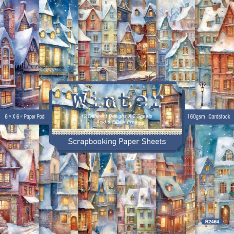 24PCS 6" Winter Style Buildings Scrapbook & Cardstock Paper