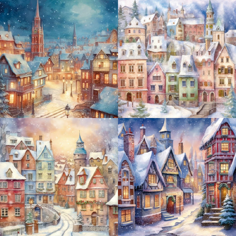 24PCS 6" Winter Style Buildings Scrapbook & Cardstock Paper