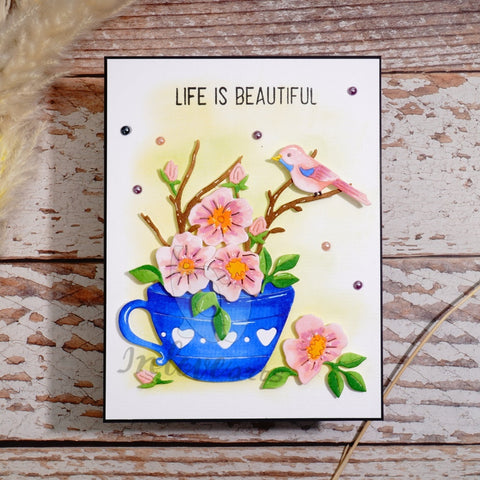 Inlovearts Cup Flower Bird Cutting Dies