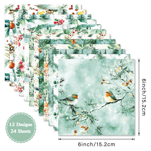 Inlovearts 24PCS 6" Snow Laden Bough Scrapbook & Cardstock Paper