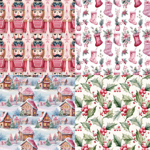 Inlovearts 24PCS 6" Rosy Yuletide Scrapbook & Cardstock Paper