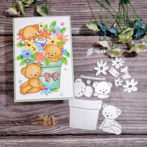 Inlovearts Bear in the Flowerpot Cutting Dies