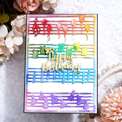 Inlovearts Musical Staff with Balloons and Bunting Metal Cutting Dies