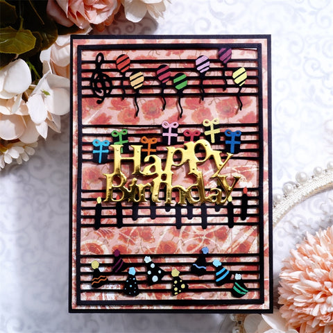 Inlovearts Musical Staff with Balloons and Bunting Metal Cutting Dies