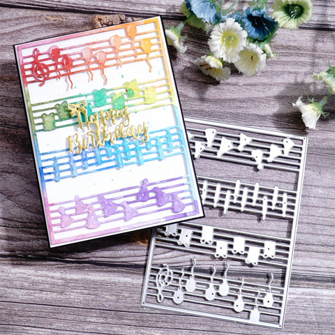 Inlovearts Musical Staff with Balloons and Bunting Metal Cutting Dies
